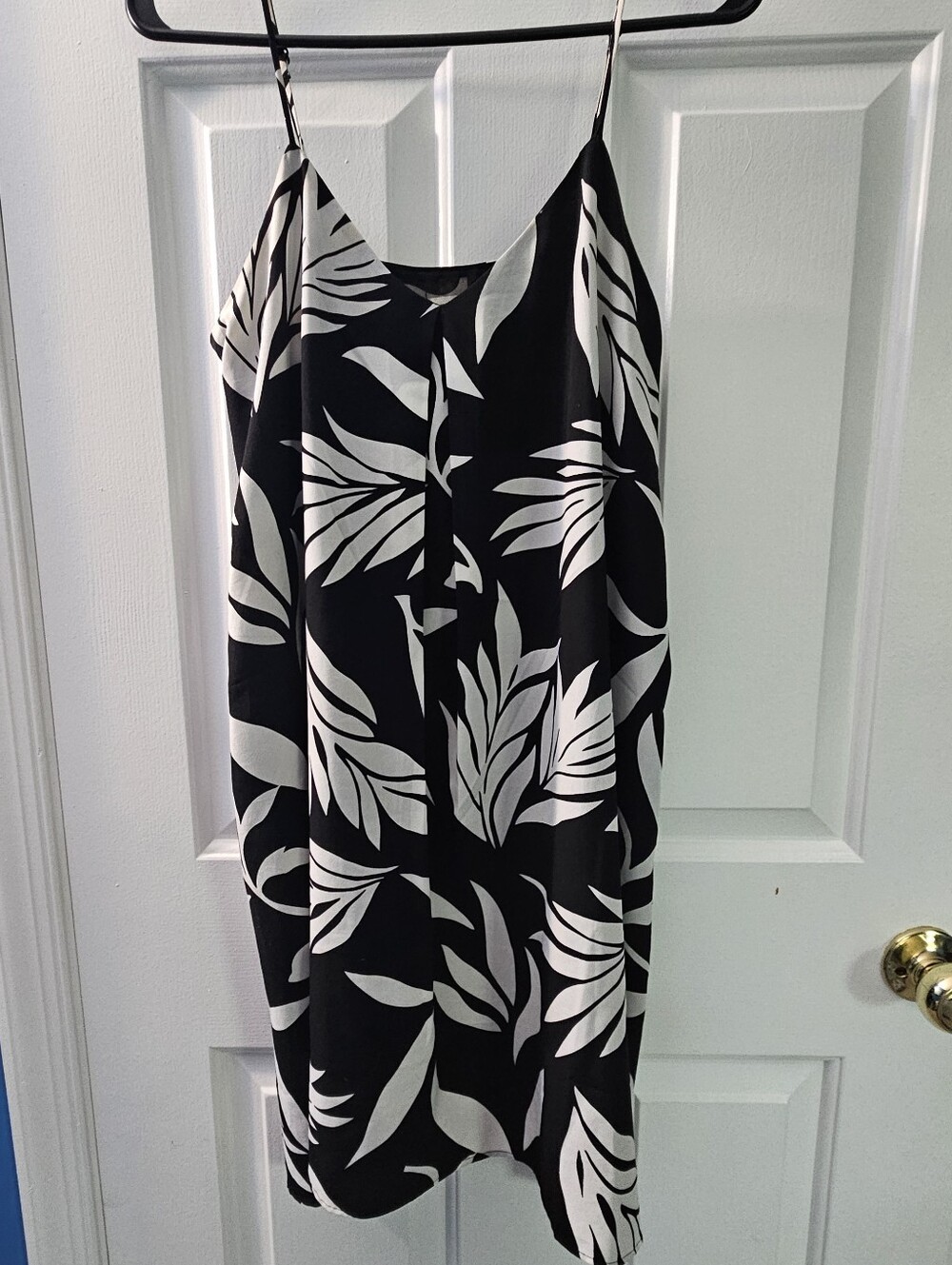 Loft Black & White Leaf Print Slip Dress
